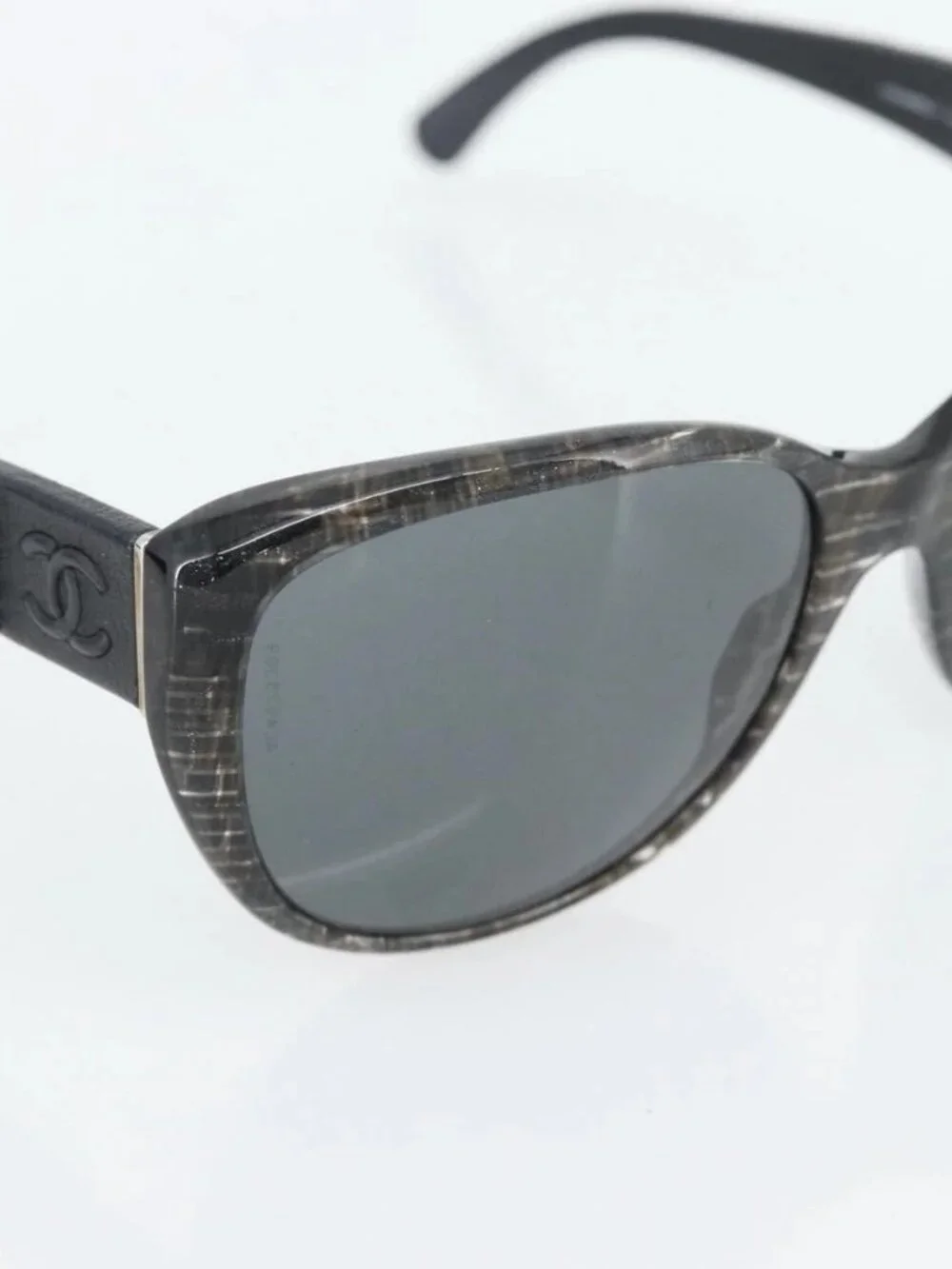 CHANEL Matelasse Sunglasses Plastic Lamb Skin Black CC Auth BA12975M